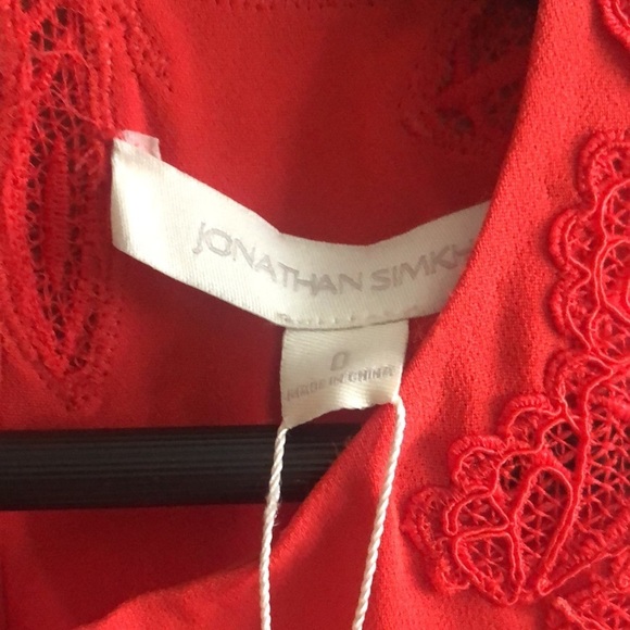 Jonathan Simkhai Red Embroidered Peplum Lace Trim Keyhole Back Sleeveless Blouse - Picture 2 of 10